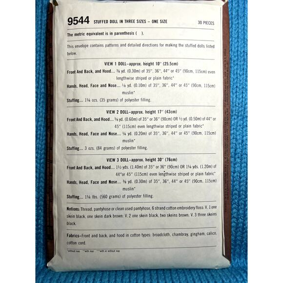 simplicity 9544 sewing pattern stuffed Doll in three sizes - Picture 3 of 6